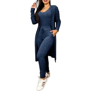 Conjunto de ropa de 3 uds para mujer, cárdigan abierto holgado de manga larga de Color sólido para otoño e invierno, mono ajustado sin mangas - Product Image 4