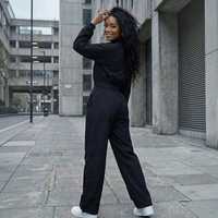 Ensemble de survêtement pour femmes, veste de survêtement noire courte et pantalon de jogging taille haute, 2 pièces, hiver, athlétique, écologique, réfléchissant