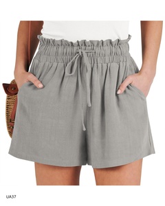 Shorts d'été à taille haute et volants pour femmes, taille élastique avec cordon de serrage, shorts de plage amples, plusieurs tailles et couleurs - Product Image 5