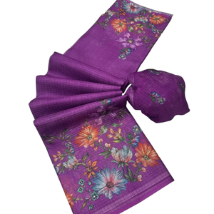 Wholesale Designer <b>Purple</b> <b>Saree</b> with Flower Print | High-Quality Digital Printed <b>Saree</b> for Ladies | Indian Ethnic Fashion - Product Image 1