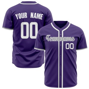 Maillot de baseball violet personnalisé avec bordure blanche, impression sublimée, nom de l'équipe 00, manches courtes boutonnées pour hommes adultes - Product Image 1