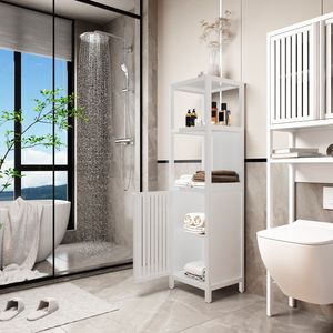 Mobile Multifunzionale in Bambù con Grande Capacità, Arredamento Bianco per Bagno e Soggiorno - Product Image 3