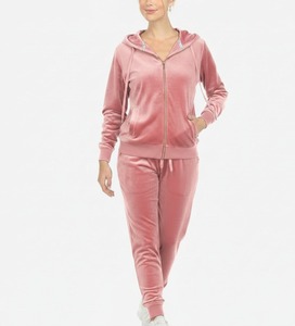 Women's Red Hooded <b>Tracksuit</b> Set Full Length Solid Color Casual Joggers with Side Pockets Zipper Fly Breathable Autumn Wear - Product Image 4