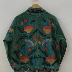 Floral Suzani Embroidered Velvet Jacket Womens Short <b>Coat</b> Boho Winter Wear Handmade Ethnic Jacket Wholesale Price - Product Image 2