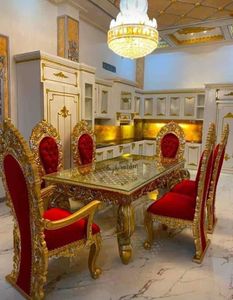 Luxury Highly Crafted Braque <b>Dining</b> Table Set Top Turkish <b>White</b> Gold Finish <b>Dining</b> Table <b>Chairs</b> Set Teak Wood <b>Dining</b> For Usa - Product Image 3