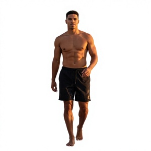 Men's Black Solid Canvas Polyester Board Shorts Mid Waist <b>Elastic</b> Casual Quick Dry Short Shorts - Product Image 5