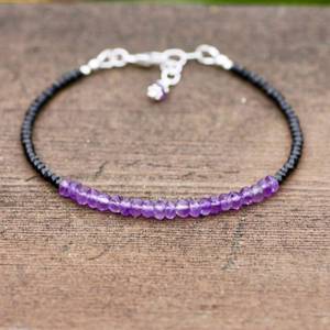 Natural Black Spinel Amethyst Bracelet Sterling Silver Handmade Gemstone Jewelry Gift For Women - Product Image 1