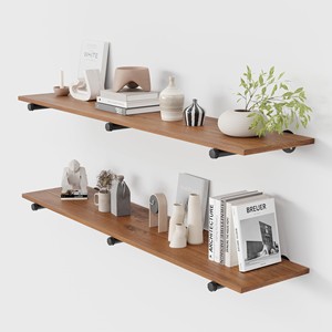 Estantes Flotantes de Doble Pared de Madera de Nogal con Tubo de Cobre para Almacenamiento en la Sala de Estar |   Diseño Industrial OEM Personalizado al por Mayor | - Product Image 2