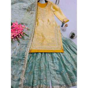 Conjunto de Traje de Fiesta Amarillo para Mujer Sai Creation con Bordado de Lentejuelas y Detalles Elegantes, Talla M - Product Image 3