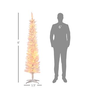 6 Alberi di Natale Artificiali Preilluminati con Luci LED Colorate, Forma a Matita e Superficie Bianca, Decorazioni Luminose Natalizie - Product Image 3