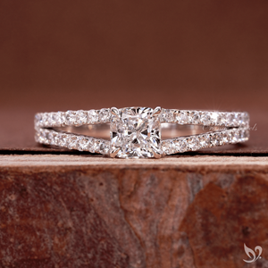 0.5CT Cushion Cut Lab Diamond <b>Ring</b> <b>Split</b> Pave Band 10K White Gold IGI Certified Engagement <b>Ring</b> - Product Image 1