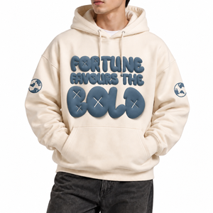 Sweat à capuche décontracté unisexe en coton épais, style streetwear vintage, avec lettres 3D en relief, coupe oversize et épaules tombantes - Product Image 2