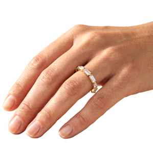 Joyería de Moda, Joyería Personalizada, Anillo de Eternidad Completo de Oro Sólido de 14K con Diamantes Cultivados en Laboratorio, Corte Marquise y Baguette, Apilable, para Boda - Product Image 5