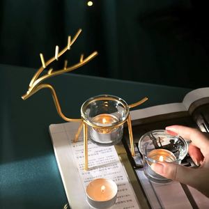 Candelabro Artesanal de Unicornio con Forma de Ciervo Dorado, Soporte de Metal de Latón Resistente al Calor, Decoración para el Hogar, Uso Navideño - Product Image 1
