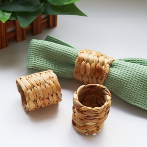Handmade Water Hyacinth Boho Napkin Rings Rustic Farmhouse and Beach-Inspired Rattan Napkin Rings for Elegant <b>Table</b> Decoration - Product Image 2
