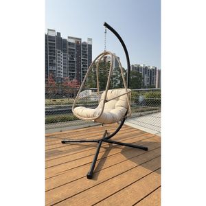 Sedia a dondolo a uovo con supporto a C per interni/esterni, in vimini e rattan, con cuscino incluso - Product Image 3