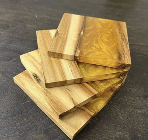 Handmade Wooden Resin Coasters With Golden Epoxy Art Home Decoration Craft - Product Image 1