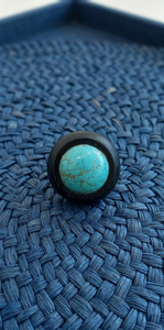Classic Vintage Atemporal Ebony Turquoise Handmade Artisan <b>Craft</b> Solid Pau Preto Wood Unisex <b>Ring</b> for Retail and Bulk Trade - Product Image 5