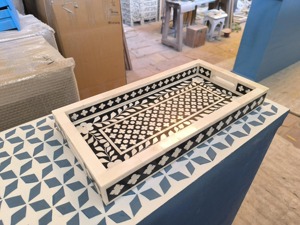 Handmade <b>Black</b> & White Bone Inlay Serving Tray Rectangular Decorative Wooden Ottoman Coffee <b>Table</b> <b>Vanity</b> Tray Luxury Home Decor - Product Image 6