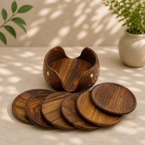 Handmade <b>Wooden</b> Coaster <b>Set</b> with Holder Rustic Drink Coasters for <b>Tea</b> Coffee Cups Mugs Glasses Tabletop Protection Home Bar - Product Image 4