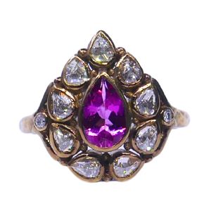 Gemvanity R988 14K Gold Plated Luxury Tibetan Buddhist Gemstone Ring Channel Setting Brilliant Cut Pink Engagement Wedding - Product Image 2