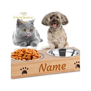 Comedero de Bambú con Nombre Grabado, Estación de Alimentación Elevada para Perros y Gatos con 2 Tazones, Vietchoice Pet Supplier - Product Image 5
