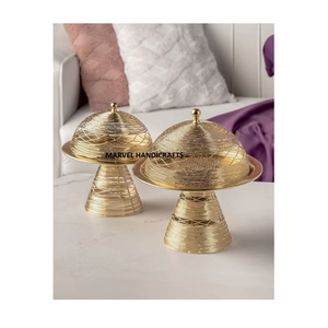 Cadeaux de l'Aïd Ramadan |   Plateau de service décoratif en métal doré, style Arabe et du Golfe, pour vaisselle et ustensiles de cuisine, vente en gros S - Product Image 3