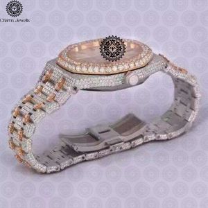 Montre mécanique de luxe Charm_Jewels en acier inoxydable, boîtier 40 mm, cadran analogique, lunette sertie de diamants, fermoir caché à bouton-poussoir, style Hip Hop, bracelet 20 mm - Product Image 4