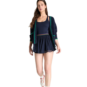 Falda de tenis azul marino para mujer, que absorbe la humedad, con cintura arcoíris y panel de malla, 100% poliéster - Product Image 4