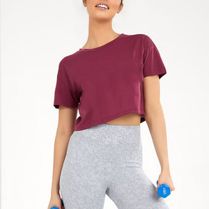 Camiseta Deportiva Holgada y Elástica para Mujer, Corte Cuadrado, Manga Corta, Oversize, Material de Jersey de Algodón, Top Corto - Product Image 1