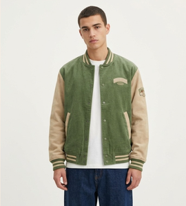 Blouson d'hiver coupe-vent 100 % laine écologique avec emblème brodé bleu et manches blanches, personnalisable, style Heritage - Product Image 3