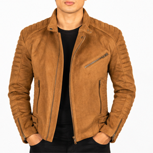 <b>Men's</b> Genuine Leather Stand Collar Winter Jacket with Windproof Breathable <b>Long</b> Sleeves Pockets Front Logo Warm <b>Coat</b> - Product Image 4
