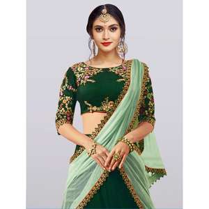 ชุดราตรีปัก lehenga choli สีเขียวเข้มเจิดจ้า - Product Image 3