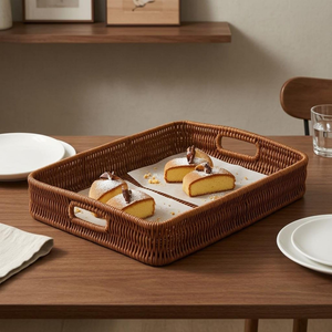 Plateau d'organisation pour café, rond, style bohème, en rotin, élégant et raffiné, article de table - Product Image 4