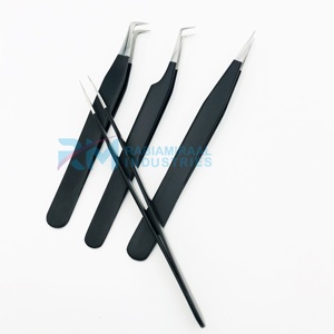 Pince à épiler pour extensions de cils RMI Silver Tip, revêtement noir en poudre, lisse, antimagnétique, en acier inoxydable, 10 mm - Product Image 4