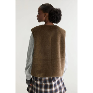 Chaleco Negro sin Mangas para Mujer, Cuello Redondo, Cierre de un Botón, Prenda Exterior Formal, Largo Regular, Color Sólido, Tejido de Tela - Product Image 3