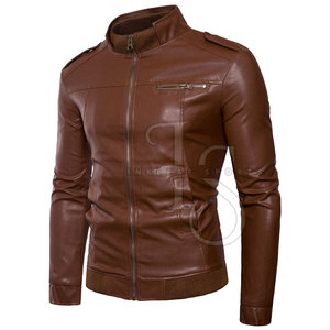 Breathable Lightweight <b>Men</b> Winter Leather <b>Jacket</b> with Stand Collar <b>Canvas</b> Fabric Casual Style-Top Selling Reasonable Price - Product Image 2