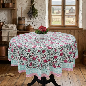 Factory Price Handmade Handblock Print Cotton Cambric <b>Table</b> Spread 40s Soft Washable Dining <b>Table</b> Linen for Home Decor - Product Image 1