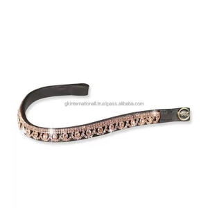 Banda de cuero negro suave y duradero para cejas, personalizado con dos filas de diamantes de imitación de oro rosa, cristales brillantes, banda para cejas - Product Image 3