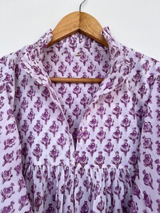 <b>Purple</b> Floral Woven Y2K Sweet Pure Cotton Long Sleeve Lightweight Maxi <b>Dress</b> Loose Fit Women Summer Wear Everyday Casual Outfit - Product Image 3