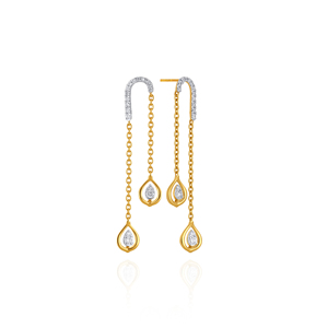 Premium Gold Plated CZ Diamond Teardrop <b>Threader</b> <b>Earrings</b> with Long Chain Dangle Dual Color Elegant Wedding Jewelry for Women - Product Image 3