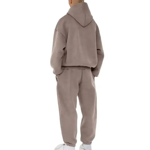 <b>Mens</b> Hooded Tracksuit Solid Color Cotton Sweatshirt And Pants Set Loose Fit Casual Autumn Wear With Side Pockets Elastic Waist - Product Image 2