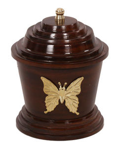 Wooden Cremation Urn With Brass Butterfly Decor Threaded Lid Handmade Tabletop Ashes <b>Memorial</b> <b>Keepsake</b> - Product Image 1