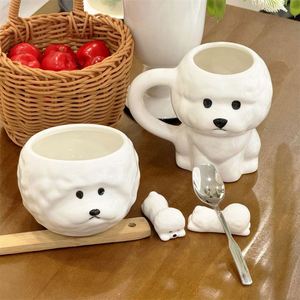 Large Capacity Household Office Coffee Cup Birthday Gift Water Cup Cute Cartoon <b>Dog</b>-Shaped White <b>Ceramic</b> Mug - Product Image 5
