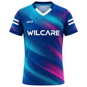 Maillot de sport à col en V imprimé orange pour adulte GAA Wilcare avec rayures diagonales noires et blanches - Product Image 2