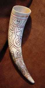 Viking Drinking Handmade Natural OX Horn <b>Tankard</b> Mug Cup for Ale Beer Mead Wine 100% Leak Free with <b>Wooden</b> Stand - Product Image 1