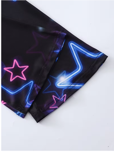 Pantalon évasé taille haute pour femme, imprimé étoiles néon Y2K, respirant, en spandex et polyester, coupe régulière, longueur intégrale, idéal pour l'été - Product Image 5