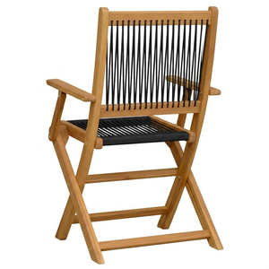 Chaise de jardin pliante en teck, fauteuil d'extérieur avec dossier en corde, pour terrasse et salle à manger - Product Image 3