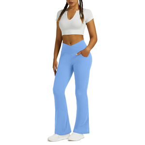 Women Flare <b>Leggings</b> Mid Waisted Crossover Yoga Pants Bootcut Gym Tights Workout Trousers Athletic <b>Flared</b> <b>Legging</b> - Product Image 3