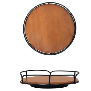 Bandeja Redonda de Madera Natural Hecha a Mano con Elegante Acabado con Patrón Floral Moderno para Desayuno en la Cama, Té, Café y Aperitivos - Product Image 1